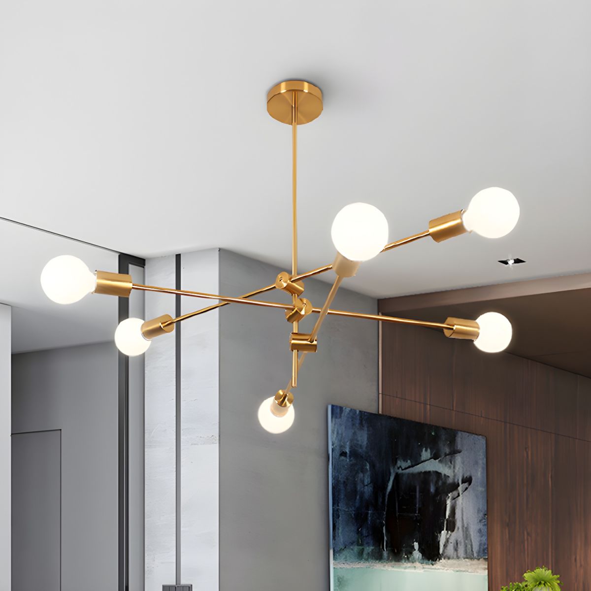 Metal Sputnik Chandelier Lamp Contemporary 6-Head Gold Hanging Light ...