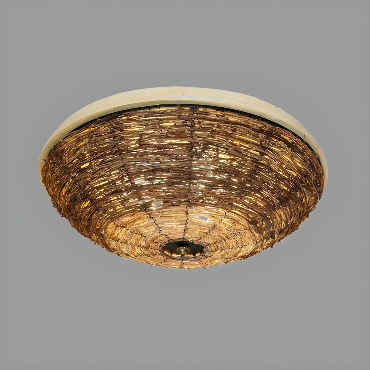 Bowl Ceiling Mount Light Fixture Asian Style Rattan 3 Heads Brown Flush ...