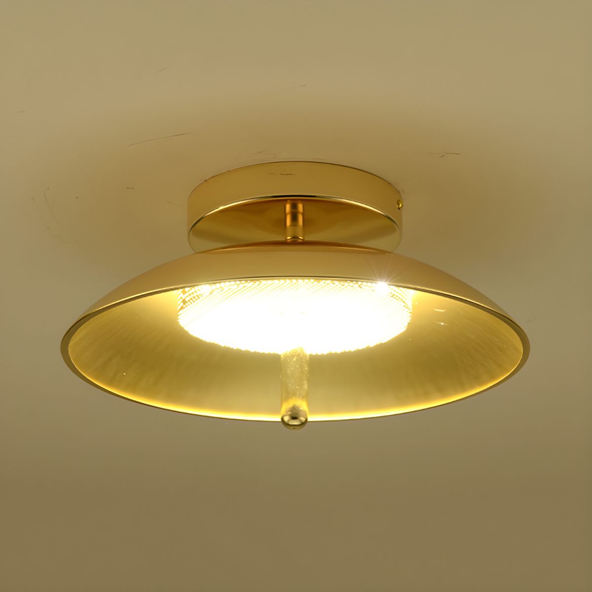 MidCentury Shallow Bowl Ceiling Flush Iron Bedroom LED Flush Mount