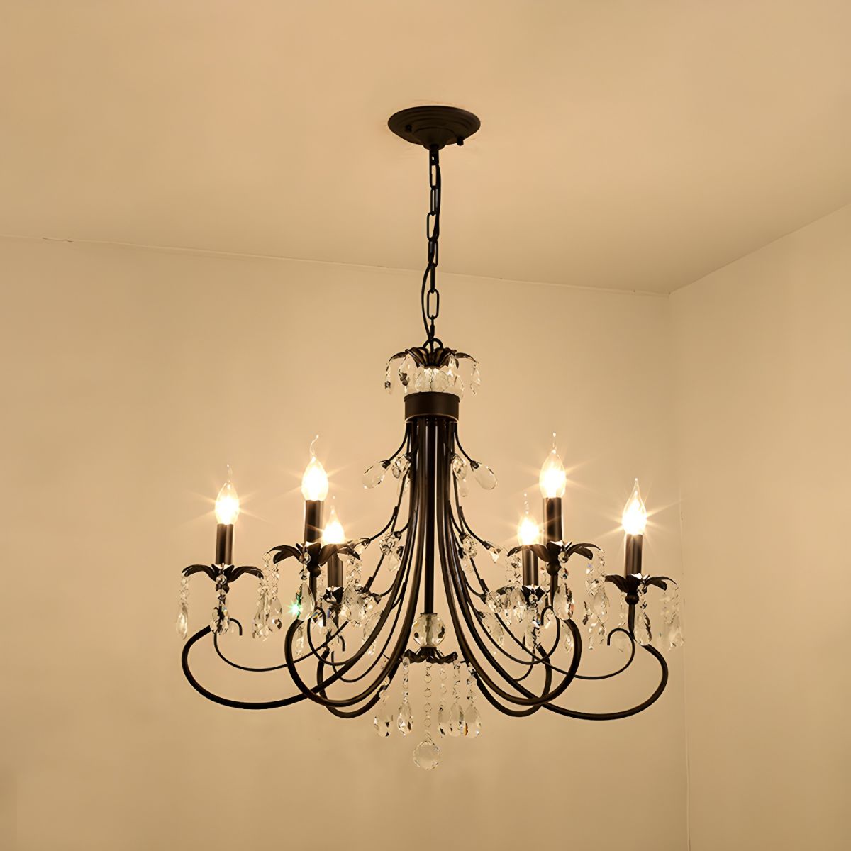 6 Lights Faceted Crystal Finial Chandelier Traditional Black Candelabra ...