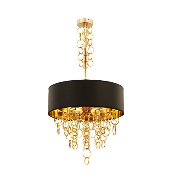 Black-Gold Drum Chandelier Light Contemporary 3-Head Metallic ...