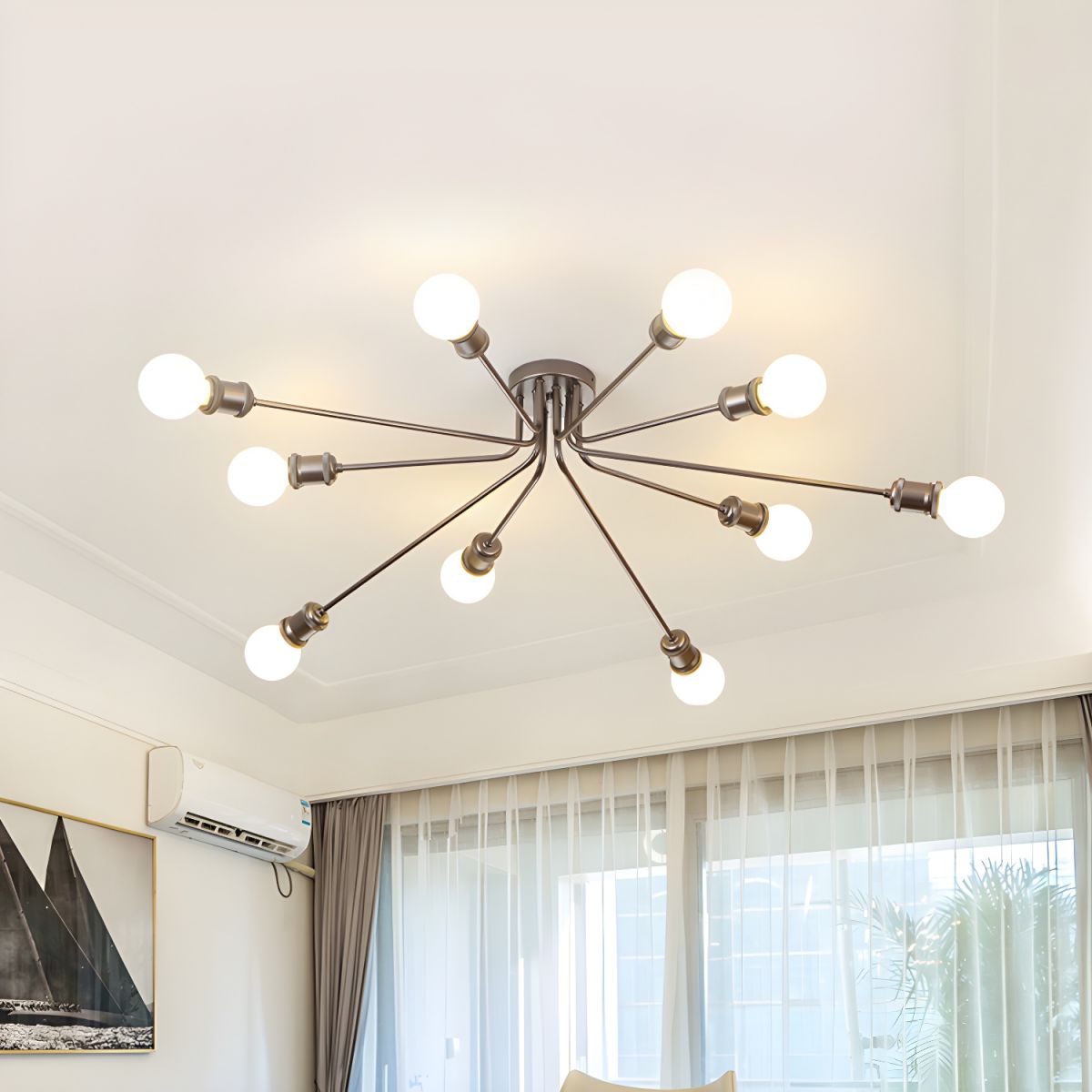 Gold/Coffee Starburst Semi Flush Light Fixture Simple 10/12 Heads ...