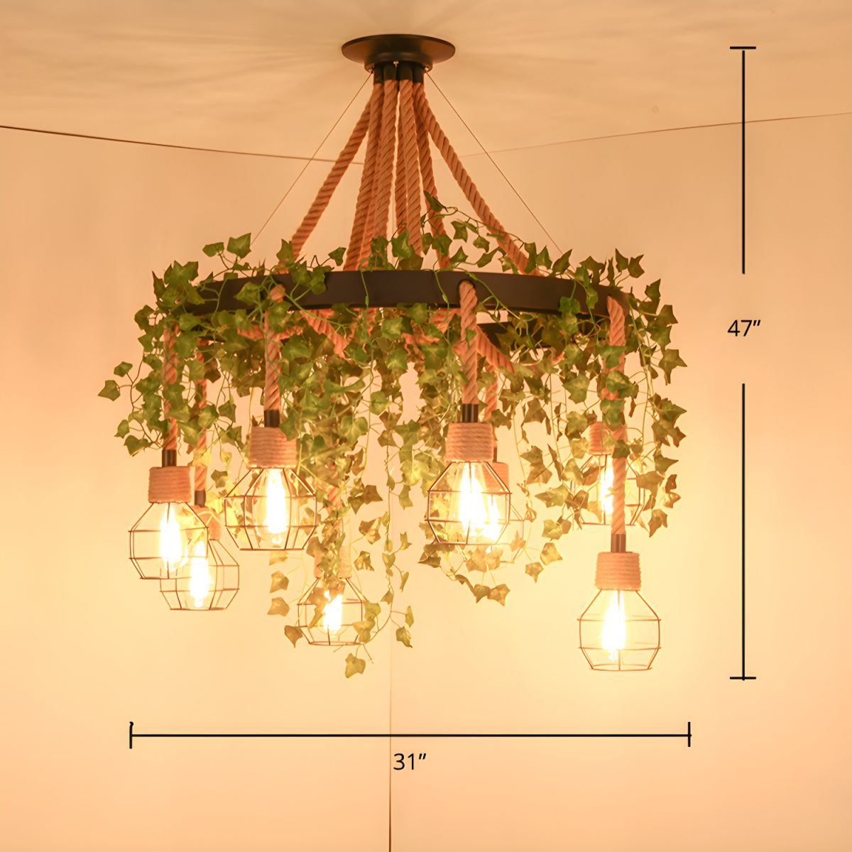 Hemp Rope Chandelier Lighting Retro Restaurant Pendant Light with ...