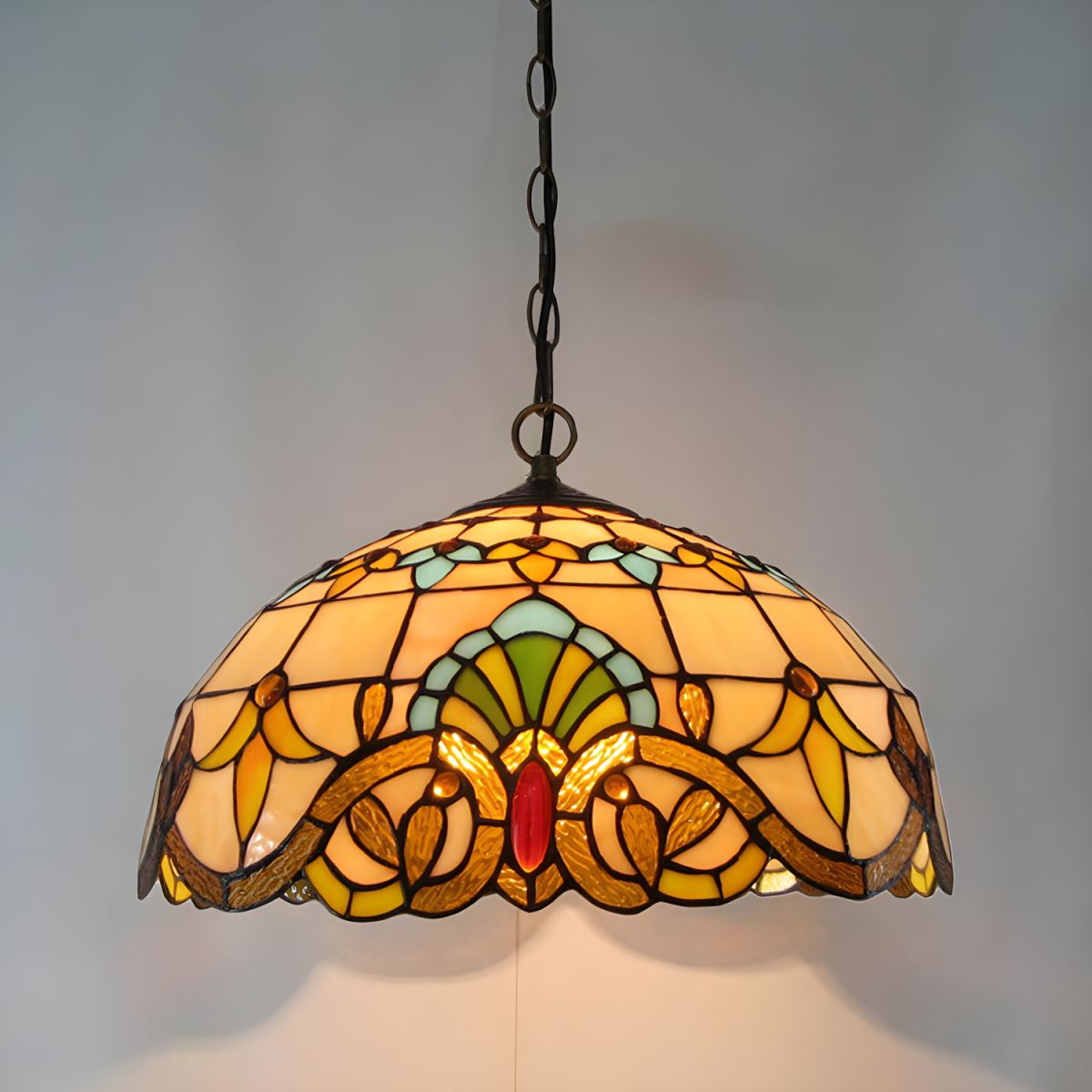 Dome Stained Glass Chandelier Lighting Vintage 2 Heads Beige Pendant ...