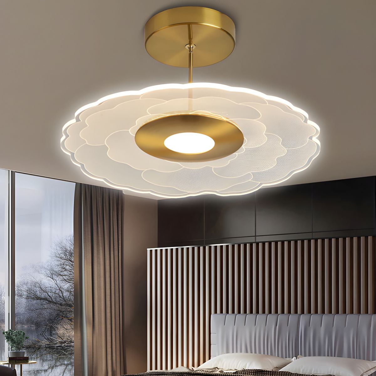 Gold Scalloped Semi Flush Mount Light Postmodern LED Acrylic Ceiling