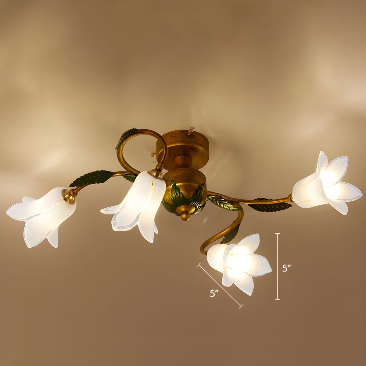 Pastoral Chic Flower Flush Chandelier Frosted White Glass Semi Flush 