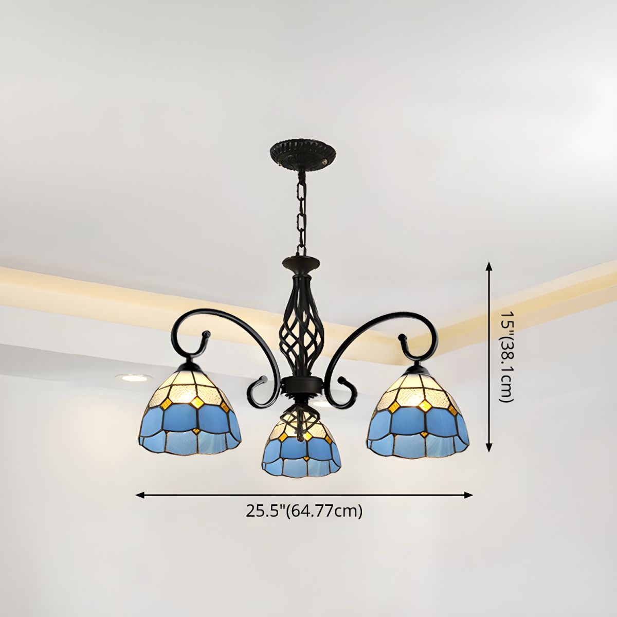 Tiffany Chandelier Mediterranean Style Hanging Lamp with Stained Glass