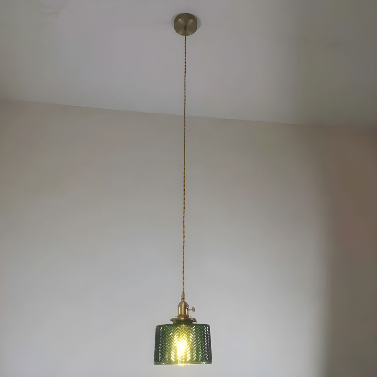 1-light Glass Pendant Light Japanese Style Hanging Lamp For Bedroom 