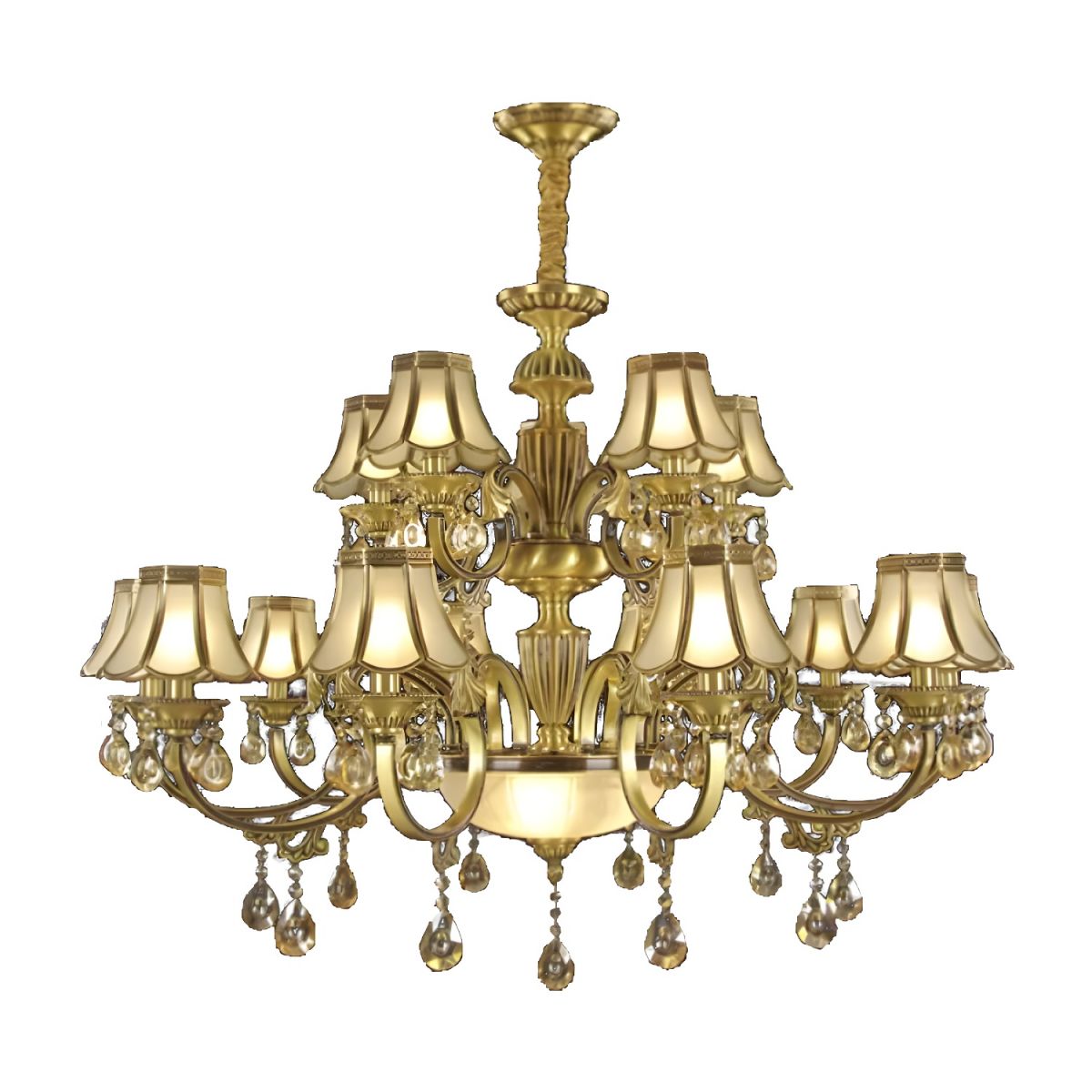 Traditional Gold Chandelier with Two-Tier Geometric Design and Frosted ...